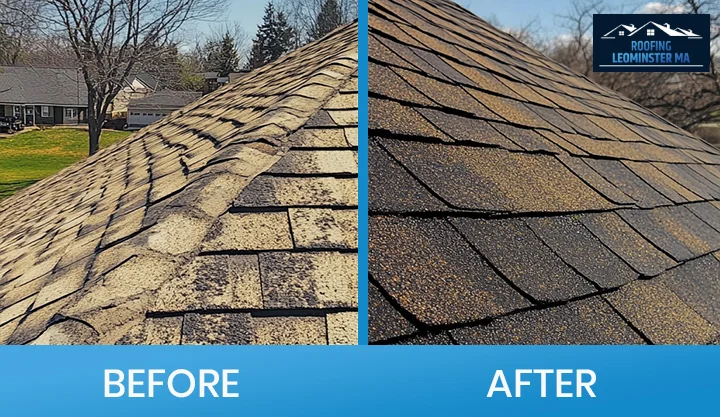 Before and after comparison of roof repair