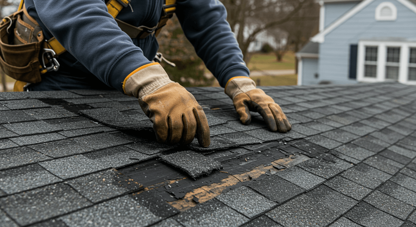 Man inspecting house roof in Leominster MA